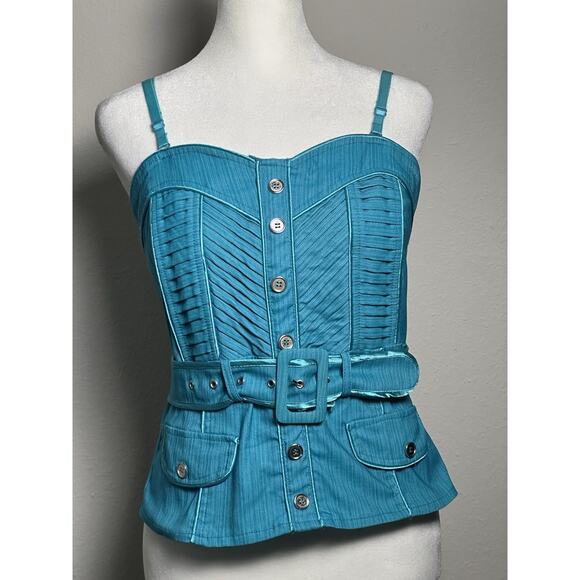 Women’s Lydia Corset Bustier Style Top with Belt Aqua Turquoise Size (L) - Picture 15 of 15
